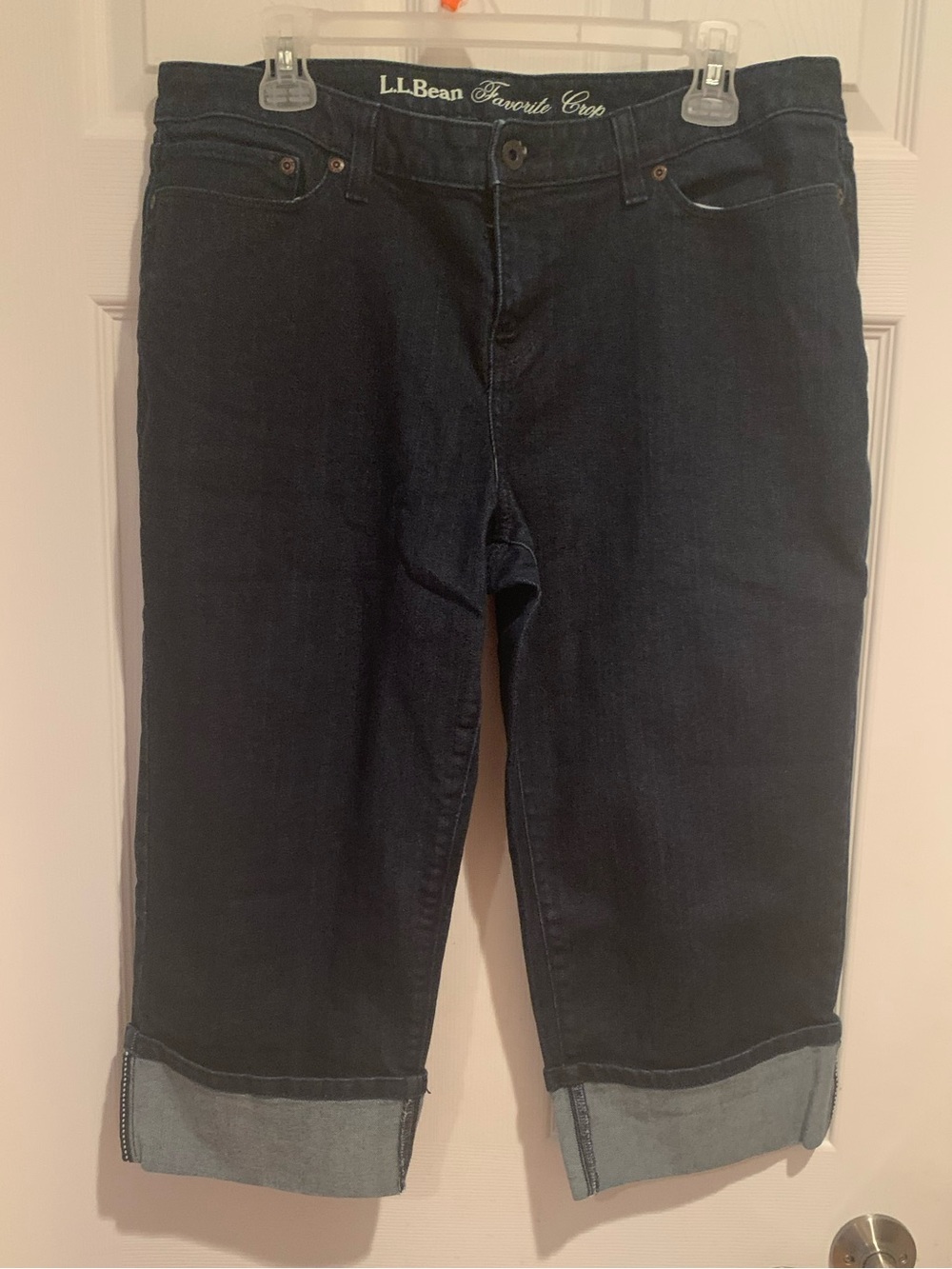 L.L. Bean Favorite Crop Dark Blue Cuff Capri Jeans